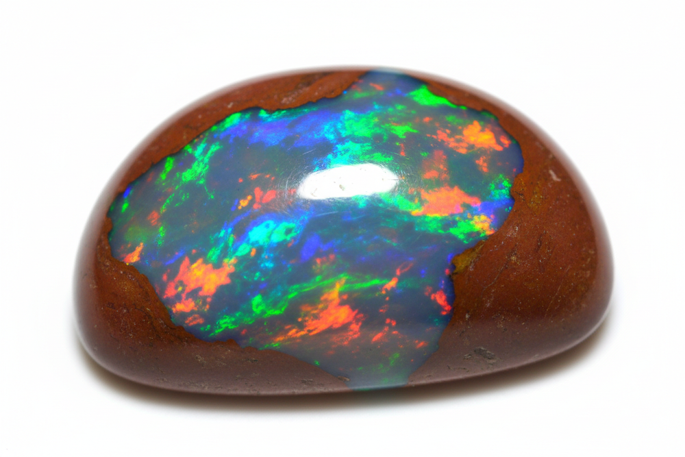 cabochon boulder opal white background