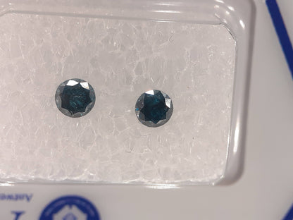 Certified Pair of Fancy Natural Diamonds - Round Brilliant - 0.41 tcw - I2- colortreated - sealed - Natural Gems Belgium