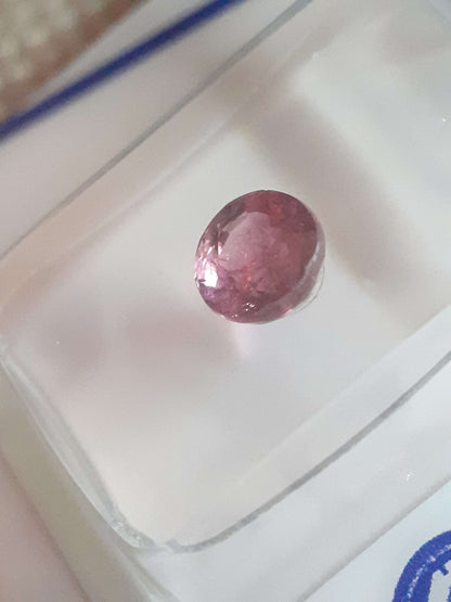 Certified pink tourmaline - 0.88 ct - round brilliant - Sealed - Natural Gems Belgium