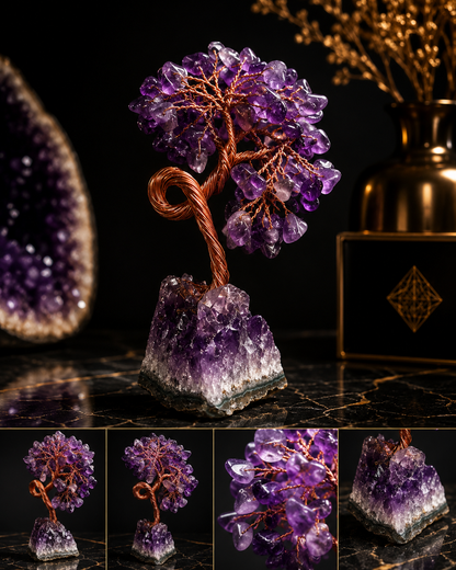 Natural Amethyst Crystal Tree on Amethyst Cluster Base – Handcrafted Gemstone Decor – 9.73 cm - Natural Gems Belgium