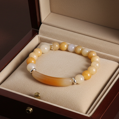 Beaded Bracelet with bridge - Yellow Jade - 8mm - Orangy Yellow charm bracelet - Natural Gems Belgium