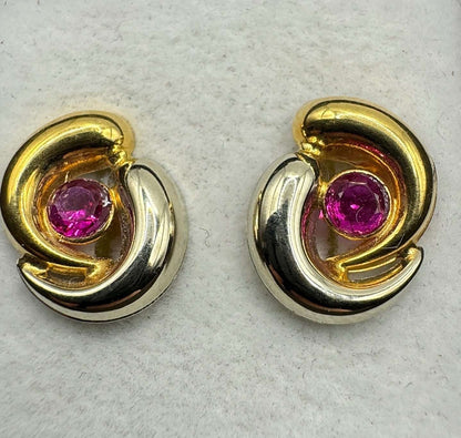 Earrings 18 kt. White gold, Yellow gold - with natural Rubies - Natural Gems Belgium