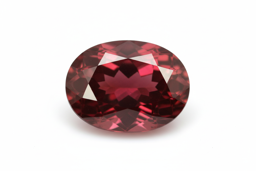 Faceted Almandine Garnet oval cut white background