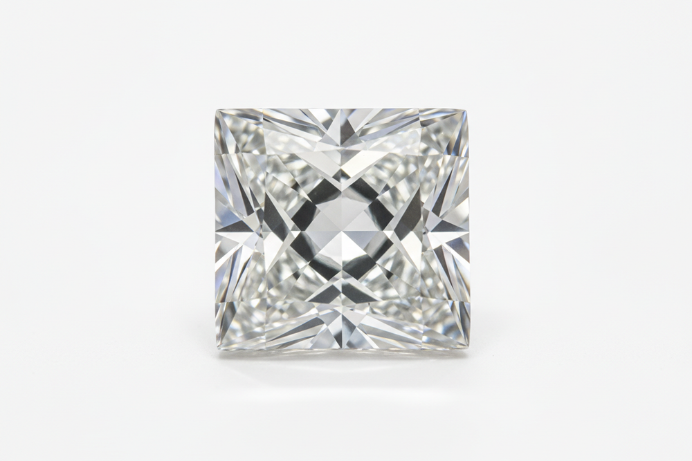 faceted diamond gemstone princess cut, white background