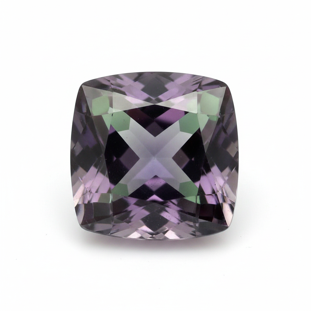 Faceted Fluorite gemstone square cut white background