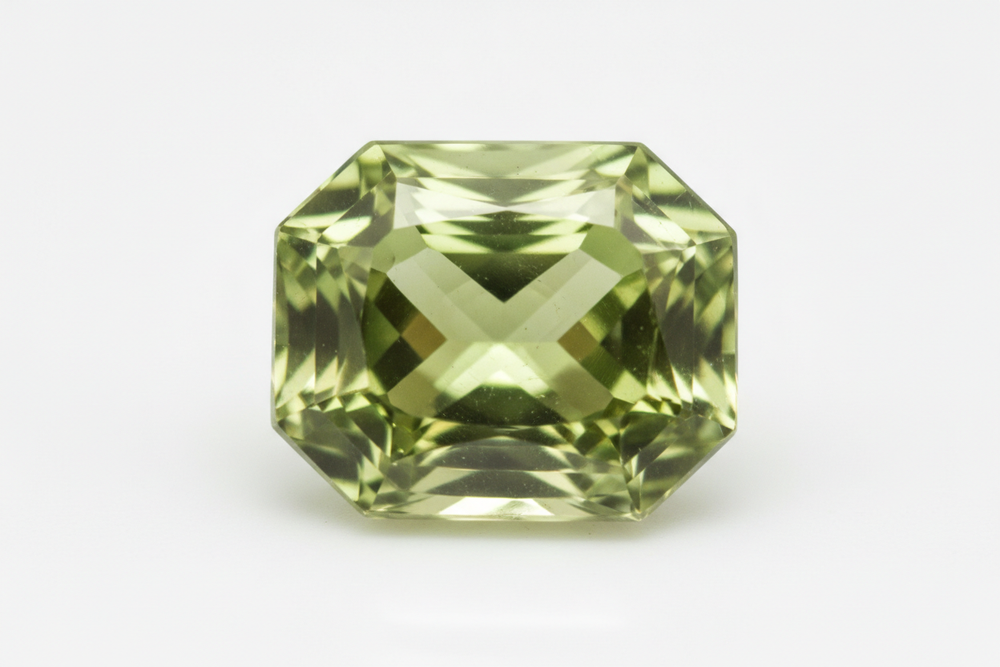 Faceted Grossular Garnet octagon cut white background