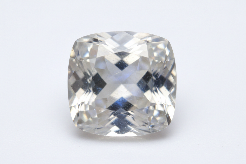 faceted moonstone cushion cut white background