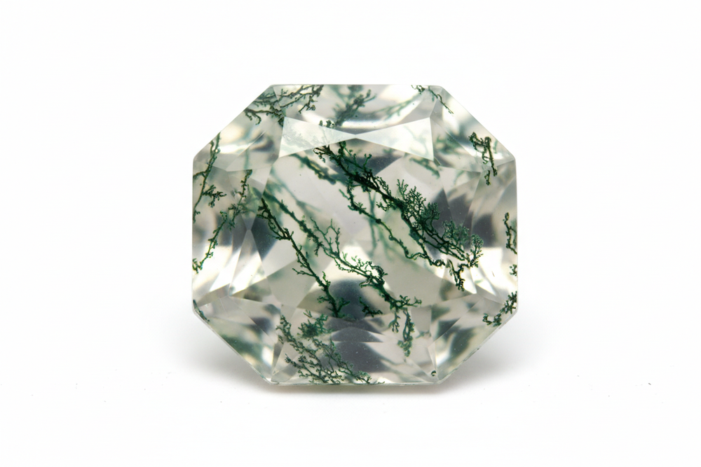 faceted moss agate octagon