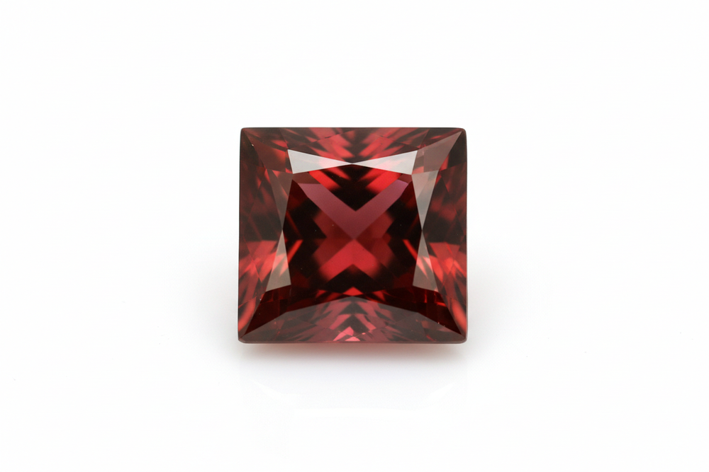 Faceted Pyrope Garnet Princess cut white background