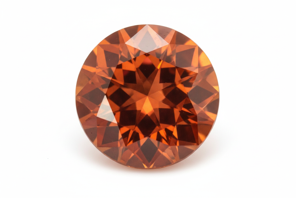 faceted spessartite garnet round briliant cut white background