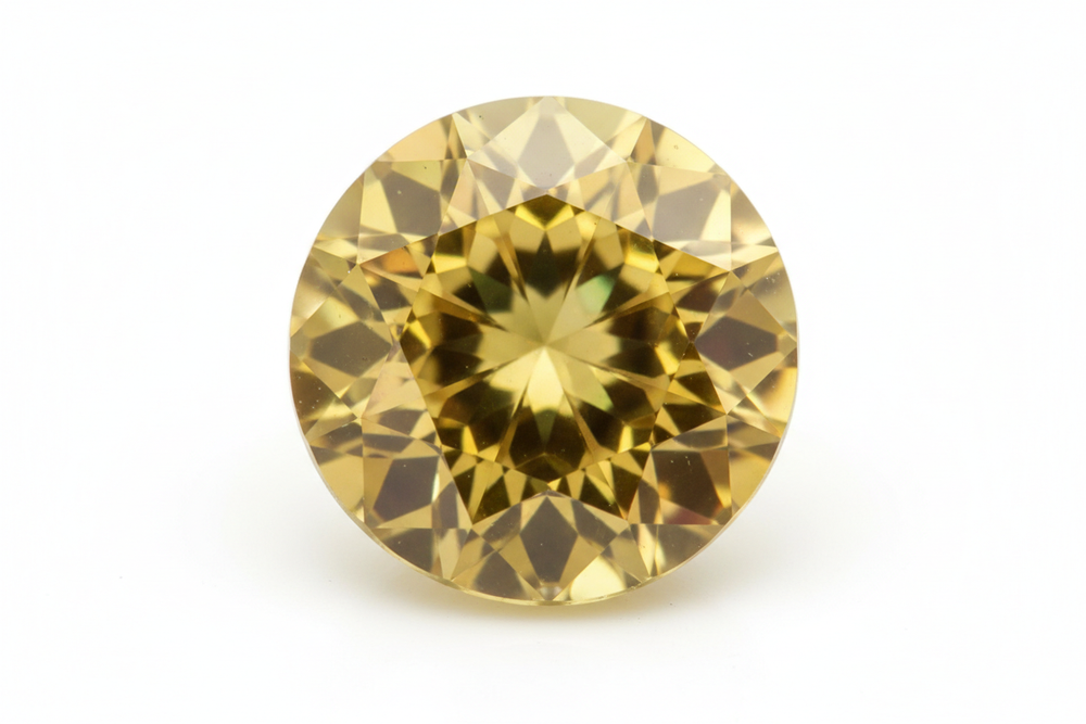 faceted sphene round brilliant cut white background