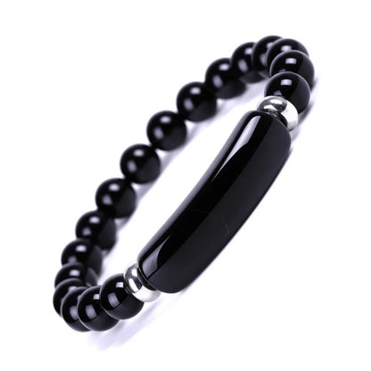 Beaded Bracelet with bridge - Onyx - 8mm - black onyx charm bracelet - Natural Gems Belgium