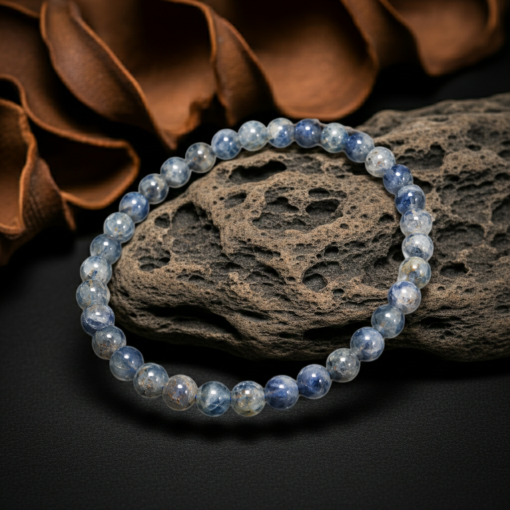 Natural Kyanite Bead Bracelet 5 mm – Genuine Blue Kyanite Gemstone Bracelet