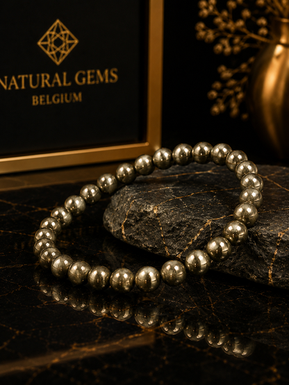 Natural Gold Pyrite Bead Bracelet – 6 mm Pyrite Beads - Natural Gems Belgium