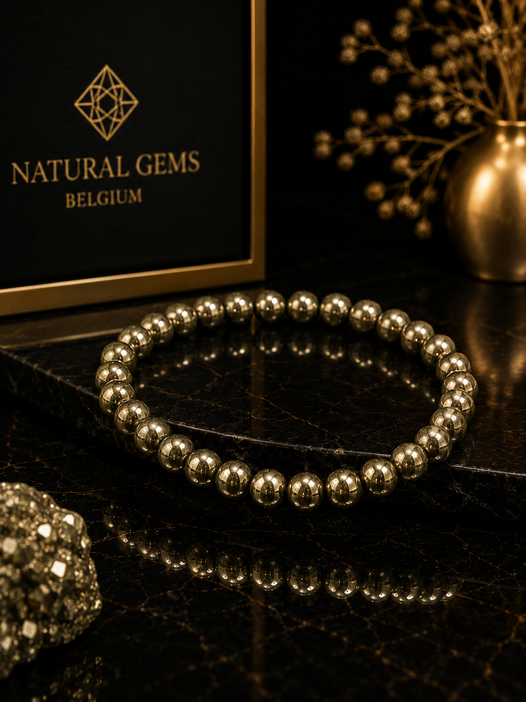 Natural Gold Pyrite Bead Bracelet – 6 mm Pyrite Beads - Natural Gems Belgium