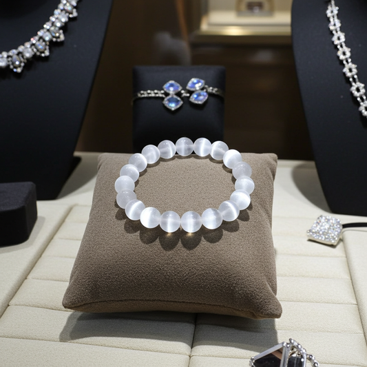 White Selenite Bead Bracelet 10 mm – Natural Selenite Gemstone Bracelet - Natural Gems Belgium