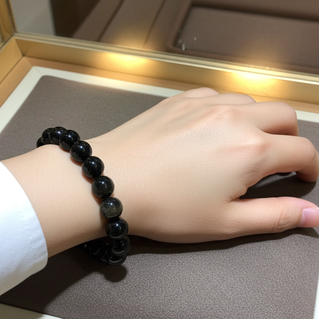 Beaded Bracelet - Obsidian - 8mm - Silver Sheen Obsidian - Natural Gems Belgium