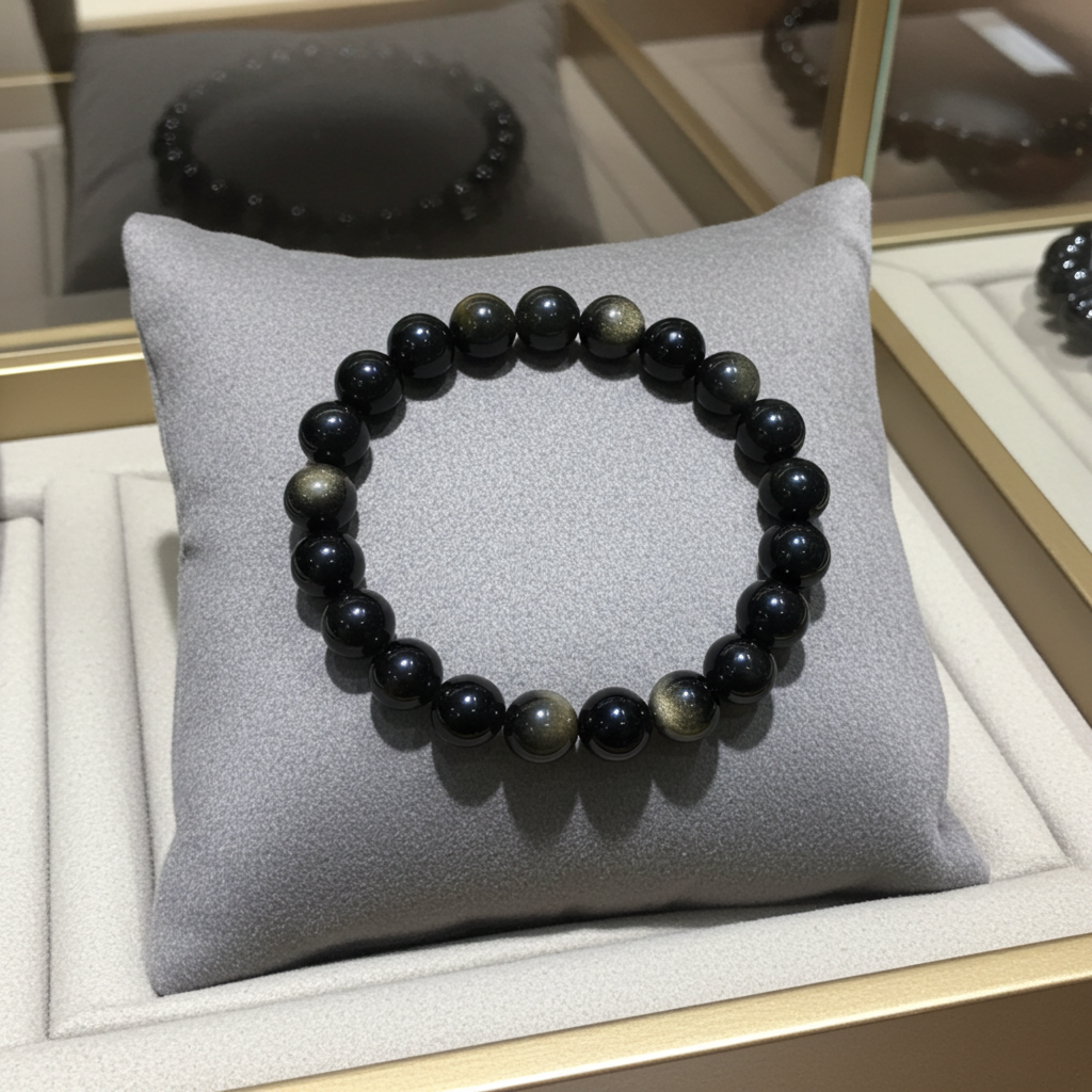 Beaded Bracelet - Obsidian - 8mm - Silver Sheen Obsidian - Natural Gems Belgium