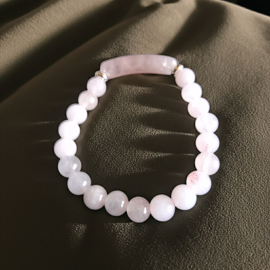 Beaded Bracelet with bridge - Rose Quartz - 8mm - pink charm bracelet - Natural Gems Belgium