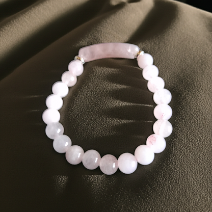 Beaded Bracelet with bridge - Rose Quartz - 8mm - pink charm bracelet - Natural Gems Belgium