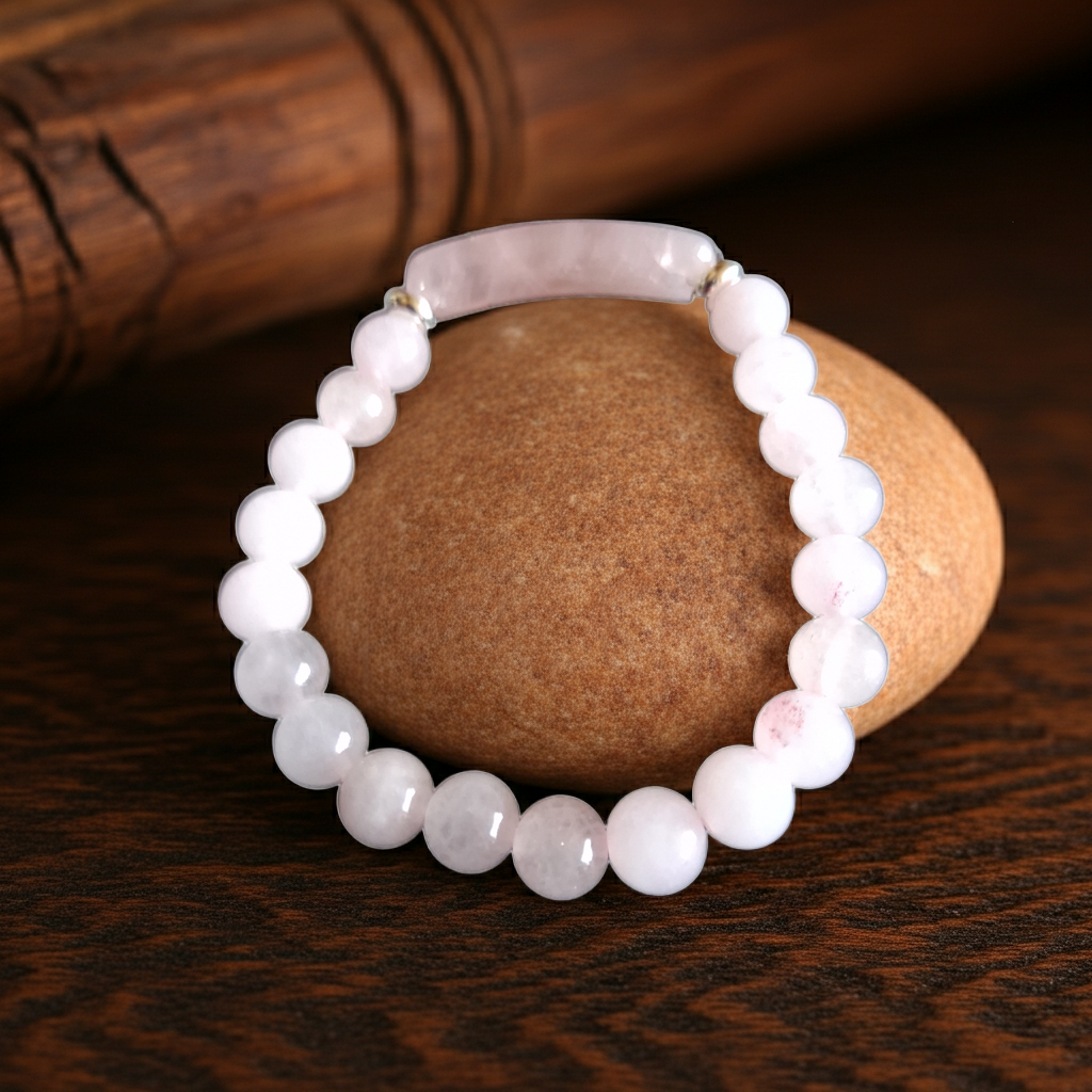 Beaded Bracelet with bridge - Rose Quartz - 8mm - pink charm bracelet - Natural Gems Belgium