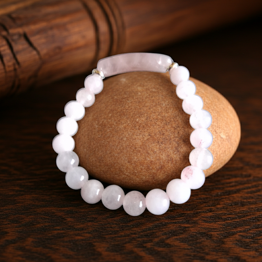 Beaded Bracelet with bridge - Rose Quartz - 8mm - pink charm bracelet - Natural Gems Belgium