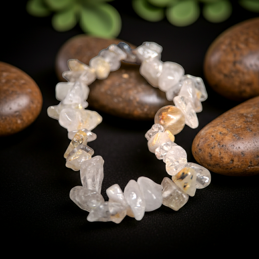 Crystal Chips Bracelet - Quartz - raw polished - golden rutile quartz - Natural Gems Belgium