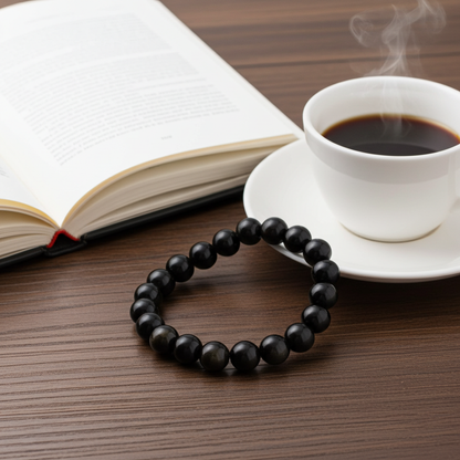 Beaded Bracelet - Obsidian - 8mm - Silver Sheen Obsidian - Natural Gems Belgium