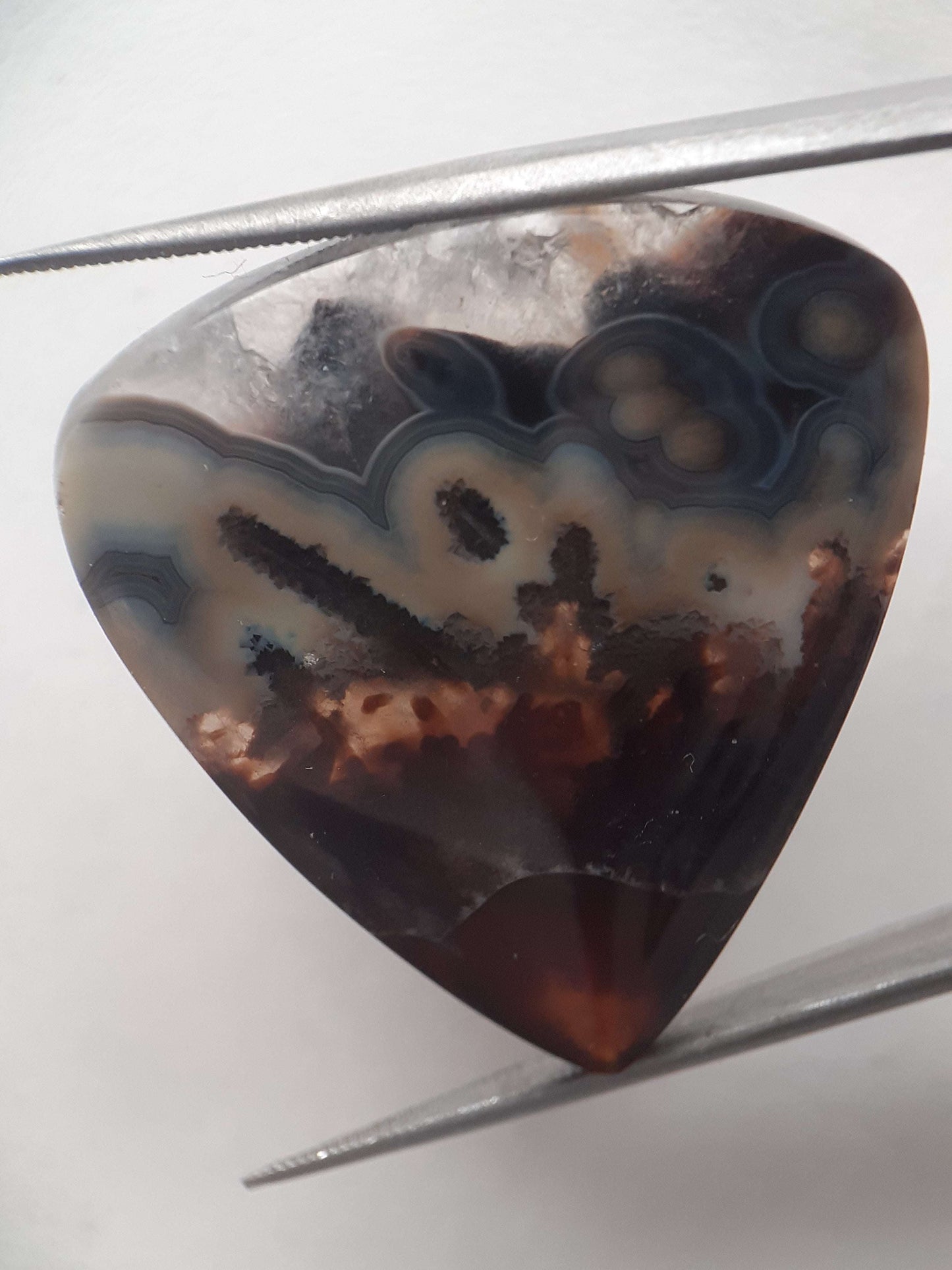 Natural blue and brown Agate - 37.078 ct - pear - rare sumatra palm root agate