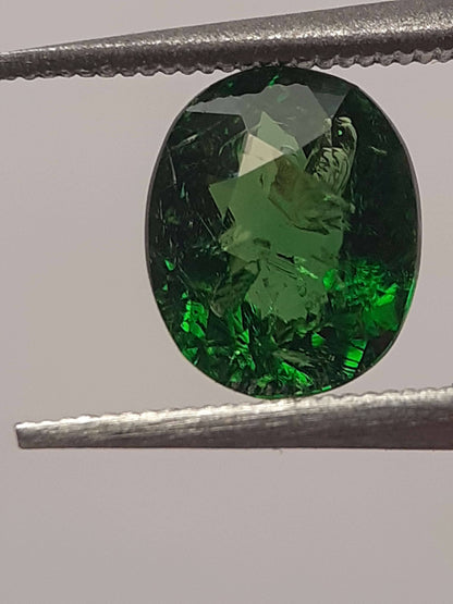 Natural Green Chrome Tourmaline - 0.96 ct - oval - unheated - certified by NGB - Natural Gems Belgium