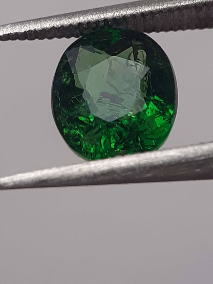 Natural Green Chrome Tourmaline - 0.96 ct - oval - unheated - certified by NGB - Natural Gems Belgium