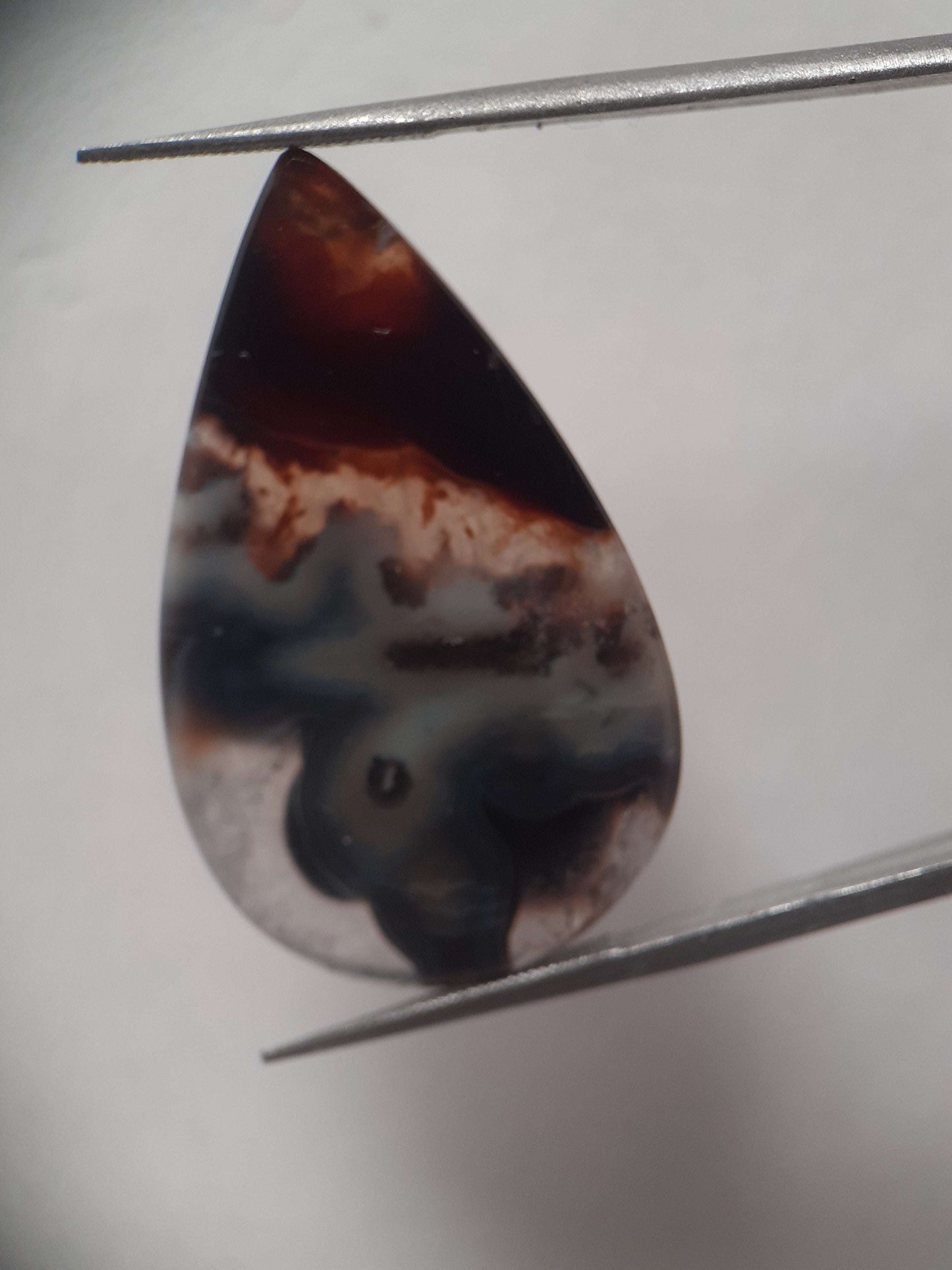 Natural grey and brown Agate - 24.420 ct - pear - rare sumatra palm root agate