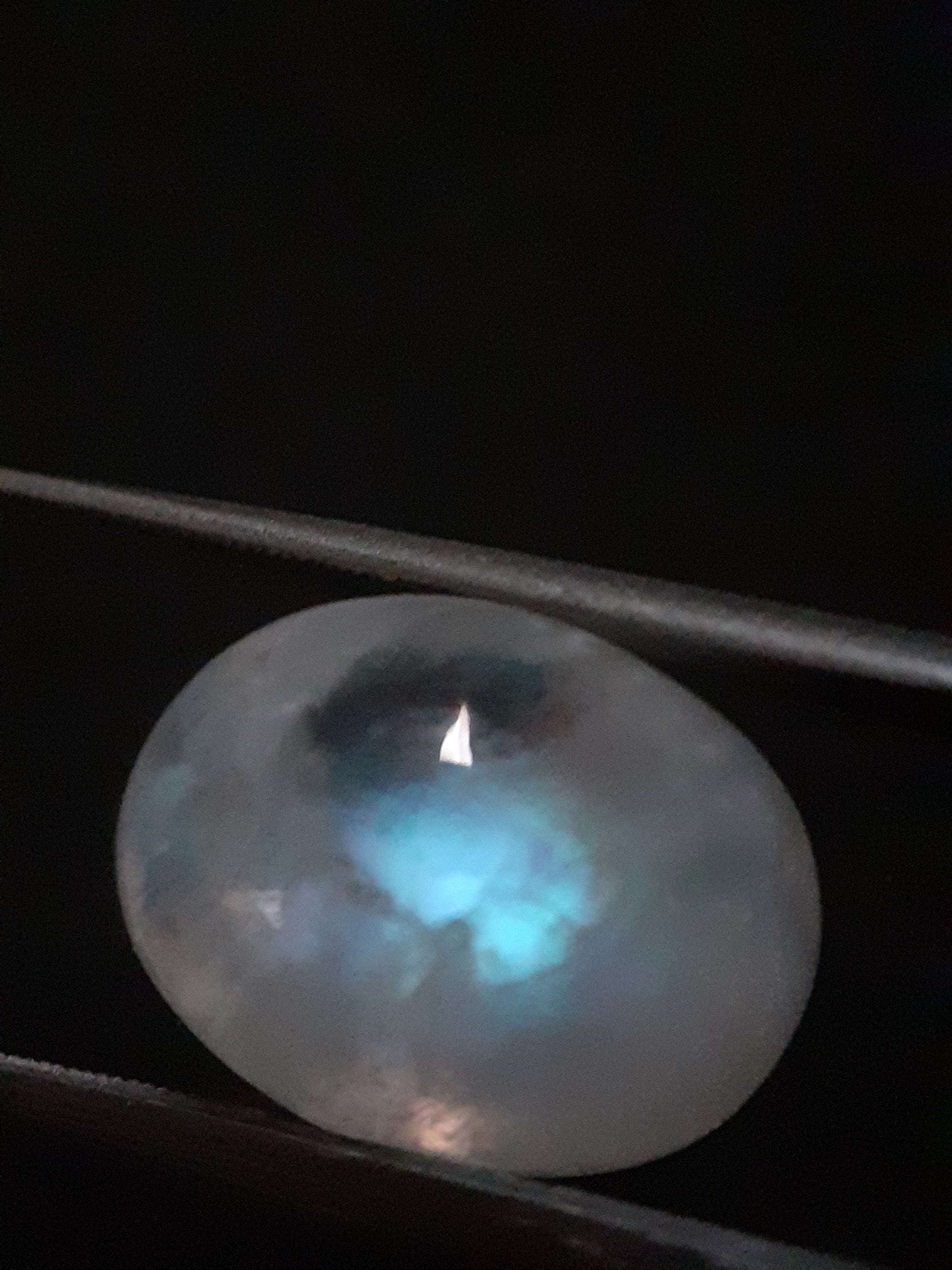 Natural Moonstone - greenish blue adularescence - 13.385 ct - oval cabochon