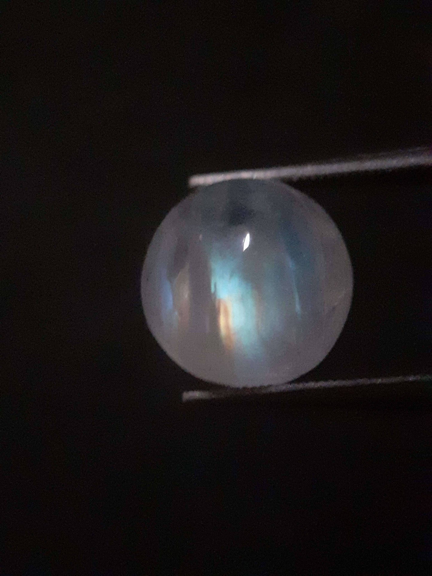 Natural Moonstone - rainbow adularescence - 3.923 ct - round cabochon