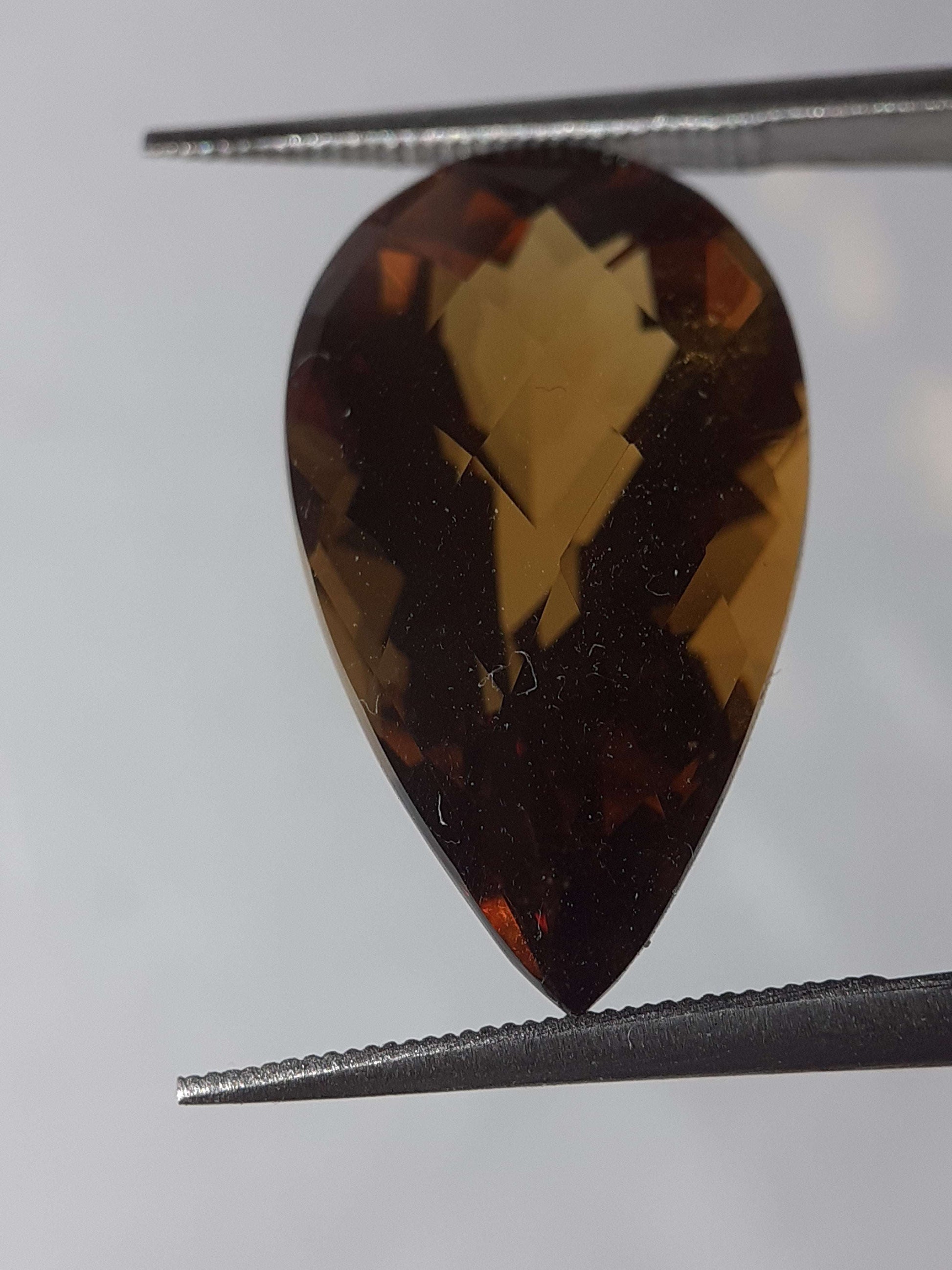 Natural orangy yellow Citrine - 9.05 ct - pear - unheated - certified by NGB - Natural Gems Belgium