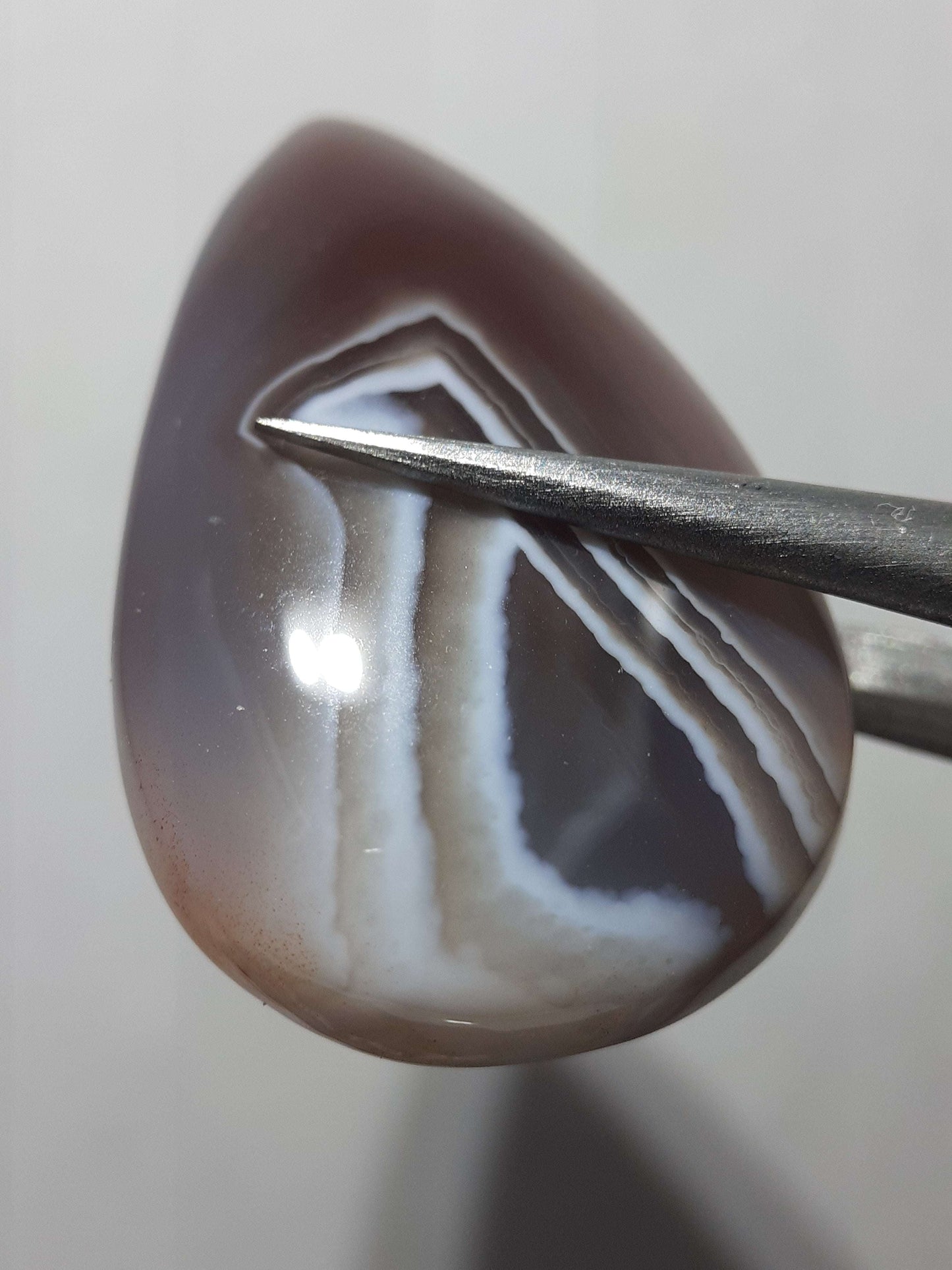 Natural purplish brown and white Botswana Agate - 21.47 ct - pear Cabochon - unique - certified by NGB