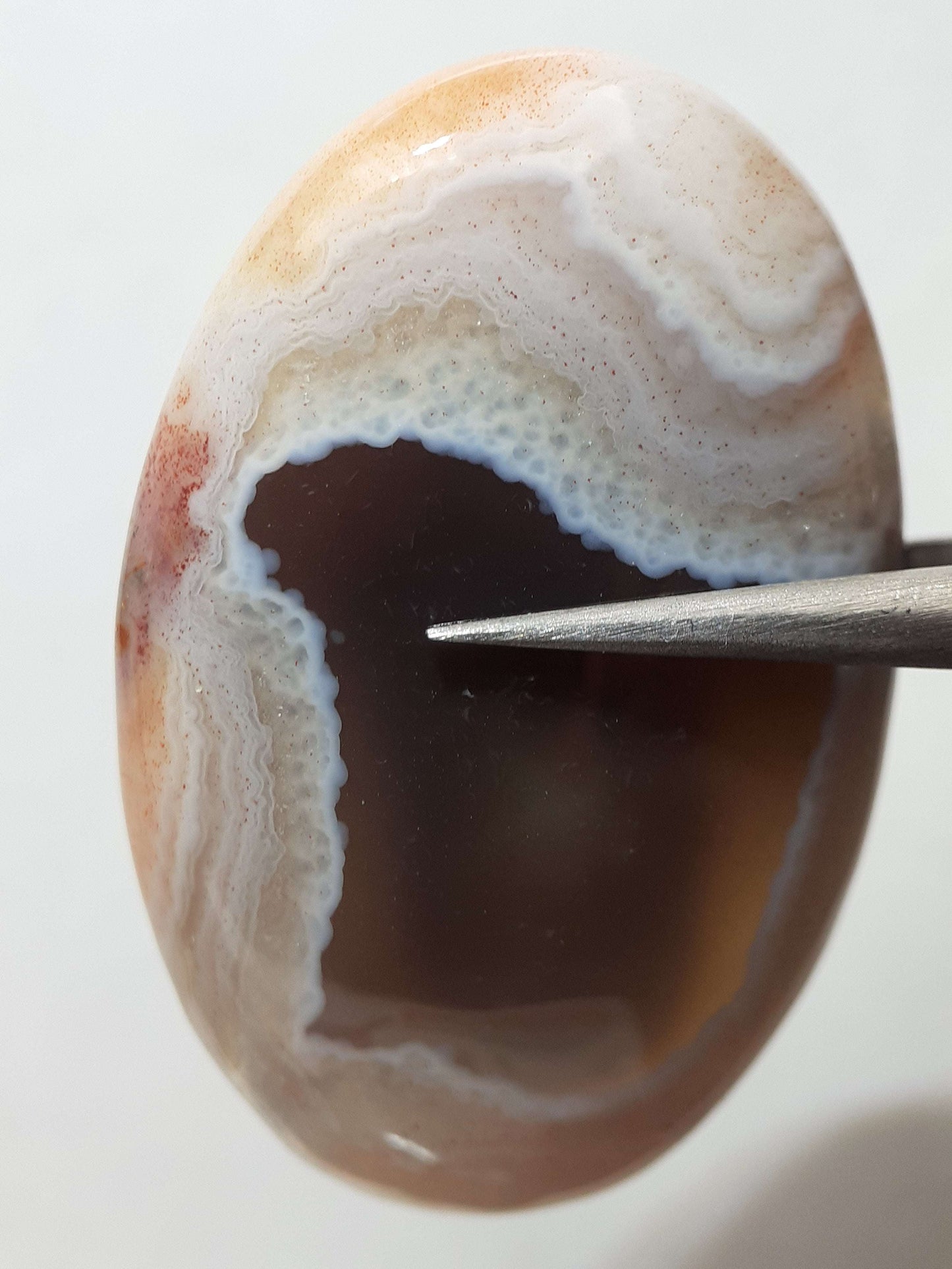 Natural white laced midnight red Botswana Agate - 36.91 ct - oval Cabochon - unique - certified by NGB