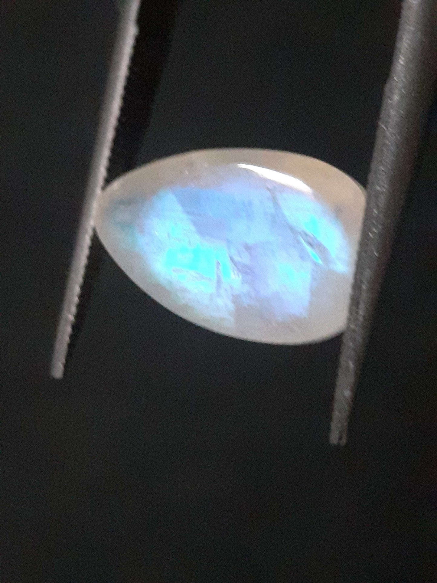 Natural White Moonstone - light blue adularescence - 3.795 ct - pear - certified natural