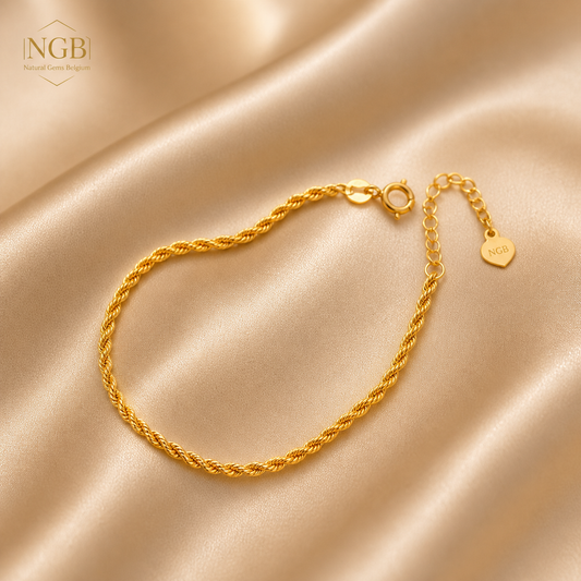 18K Gold Rope Chain Bracelet – Adjustable 15–18 cm | Luxury Yellow Gold Bracelet for Women | NGB Jewelry
