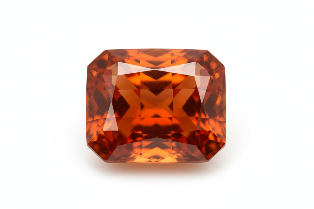 orange carnelian gemstone checkered cut white background