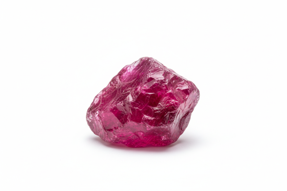 piece of rough spinel uncut on white background