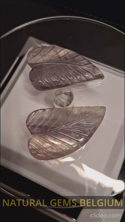 Natural Fluorite - bicolor - pair of leaves - 75 ct - handcarved