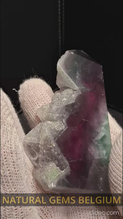 Bicolor fluorite Tower - 8.9 cm high - Fluorite crystal tower Druzy Pockets - purple and green