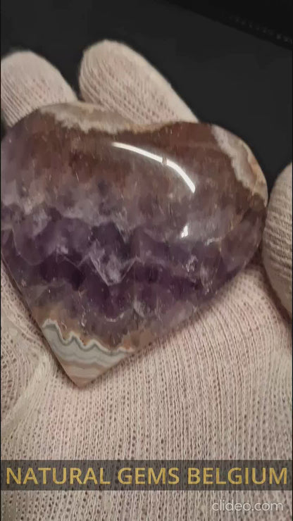Natural Amethyst Palmstone - heart shaped - with mexican agate point - Mexico