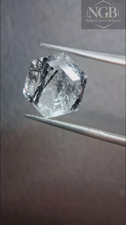 Natural Black Rutilated Quartz – Hexagon Faceted – 3.915 ct – 9.9 × 9.9 × 6.2 mm