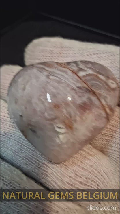 Natural Agate Palmstone - heart shaped - mexican crazy lace agate