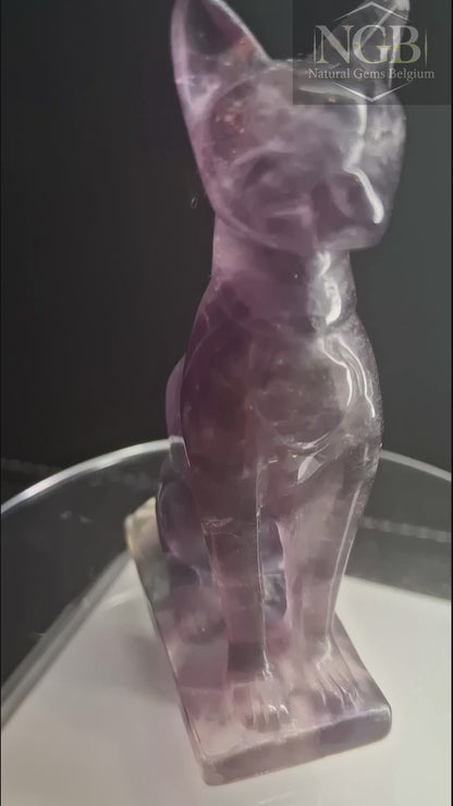 Natural Rainbow Fluorite Cat Carving – 7.0 cm – Hand Carved Crystal Cat Figurine