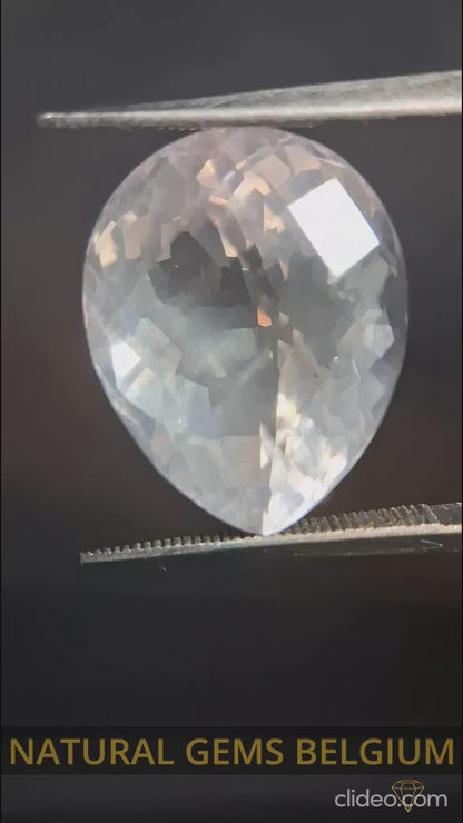 Natural light pink rose quartz - 9.67 ct - pear - checkered cut - brazil