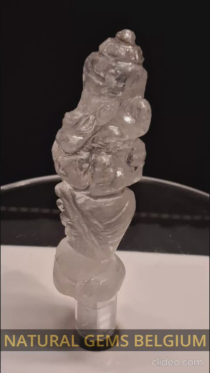 Handcarved Ganesh in Clear Quartz - decoration or meditation - 5.1 cm