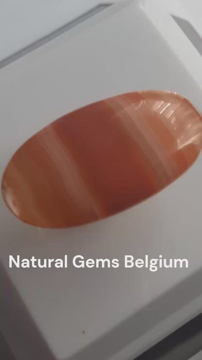 Natural orangy red Lake Superior Agate - 48.53 ct - long oval Cabochon - unheated - certified by NGB